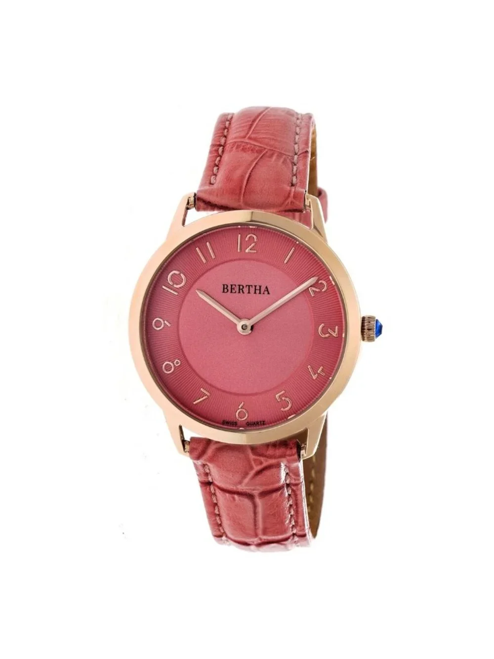 NWT Bertha Abby Coral Dial Coral Leather Ladies Watch